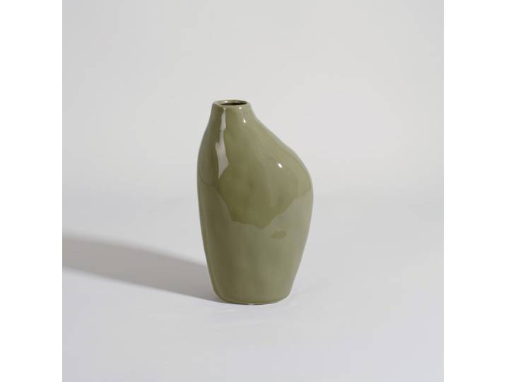 Grüne Steingutvase, H 22 cm