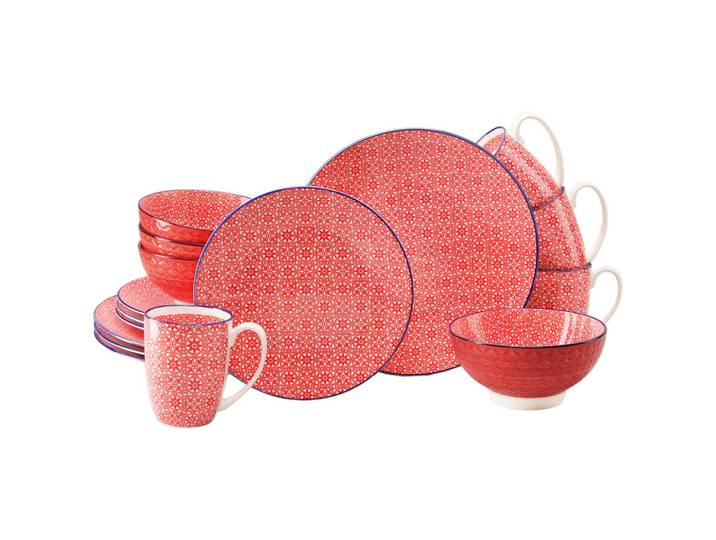 Creatable Kombiservice Mediterran Rot, Rot, Weiß, Keramik, 16-teilig, Mosaik, 300 ml,400 ml, stapelbar, Essen & Trinken, Geschirr, Geschirr-Sets, Kombiservice