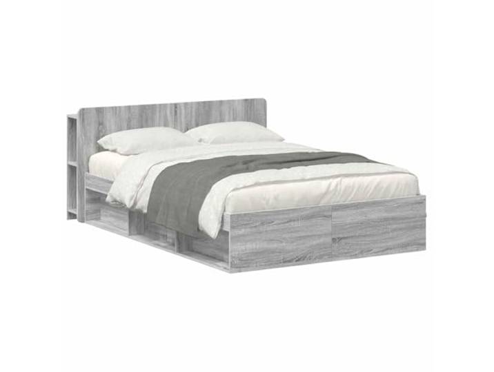 PUGYNBK Bettgestell Sonoma grau 160 x 200 cm Robustes Holz, untere Schubladen, feste Leisten, einfache Montage, modernes Design
