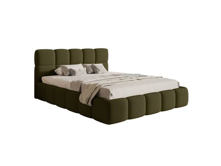 Lit rembourré 120x200 avec coffre, bouclé vert olive