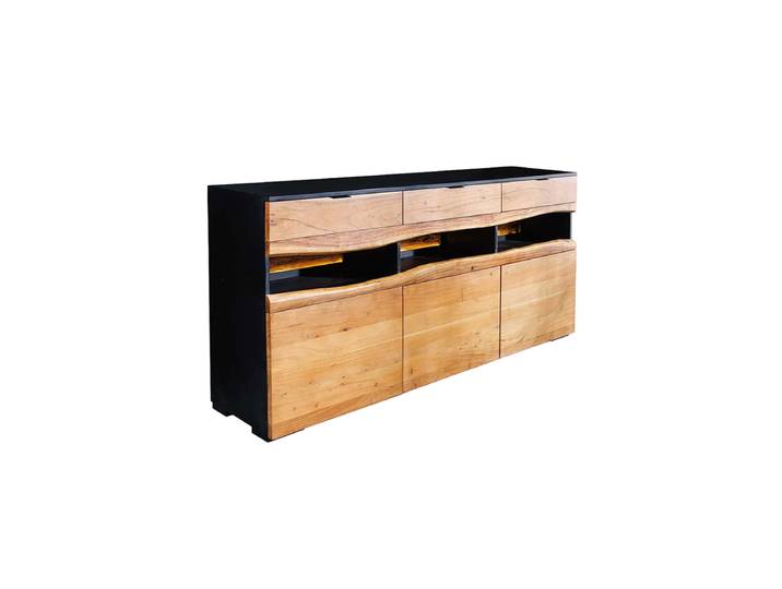 Design Sideboard „Grand Acacia“ mit LED-Beleuchtung Akazienholz Natural, Schwarz Invicta Interiors