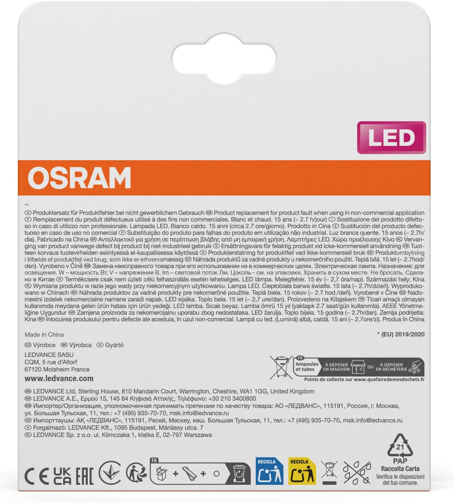 OSRAM LED-Leuchtmittel "LED Retrofit CLASSIC", Energieeffizienz: D, transparent (weiß), Ø:6cm, Leuchtmittel, LED-Leuchtmittel