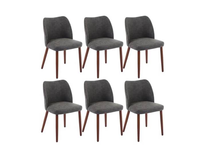 GarveeHome 6er-Set Esszimmerstühle aus PU-Leder mit Flügelrücken Kautschukholzbeinen ergonomisch dunkelgrau