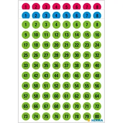 HERMA Zahlen Ø 8 mm 1-160 Papier farbig sortiert schwarz 6 Bl.