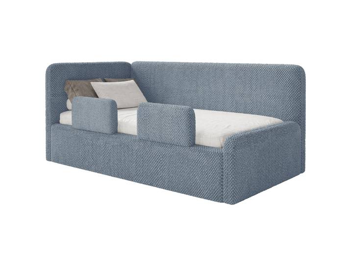 Jugendbett 90x200 cm Fanklo linksseitig mit Stauraum und blauem