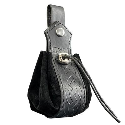 Viking Style Leather Belt Pouch Medieval Coin Bag Retro Waist Organizer black