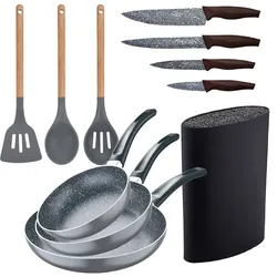 San Ignacio - Set aus 3 Pfannen Ø16/20/24 cm aus gepresstem Aluminium mit Tacoma-Messer- und Utensilien-Set Daimiel