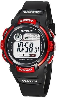 Everyday Crate SYNOKE 99569 Kids Digital Watch Waterproof LCD Luminous Children Sports Watch black Red