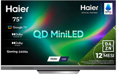 HAIER M95 Series Smart TV QD-Mini LED 75'' H75M95EUX, 4K UHD, Google TV, Gaming fino a 144Hz, HDR10+, Dolby Vision IQ, Dolby Atmos