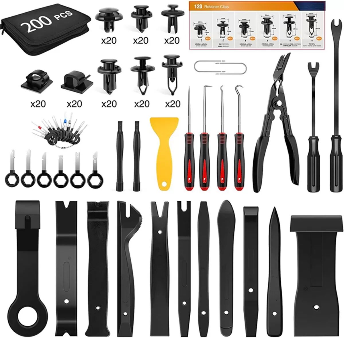 INF Kit de 200 Outils de Démontage de Garnitures Auto - Leviers en Nylon pour Intérieur, Audio et Tableau de Bord