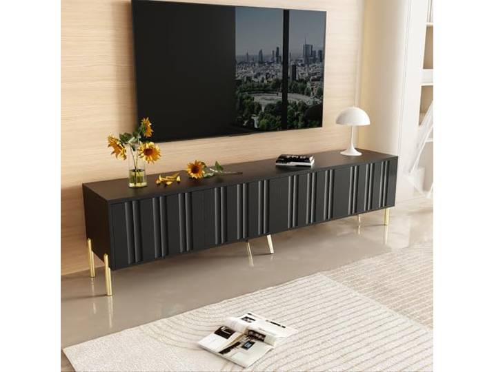 TV-Schrank, 190 cm, Schwarz, 4 Türen, luxuriöser Stil, modernes Design
