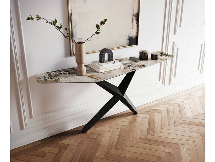 Konsolentisch Edge Polygonal 180x50 cm Keramik Patagonia Poliert Zentharo Metall Schwarz, Konsolentische