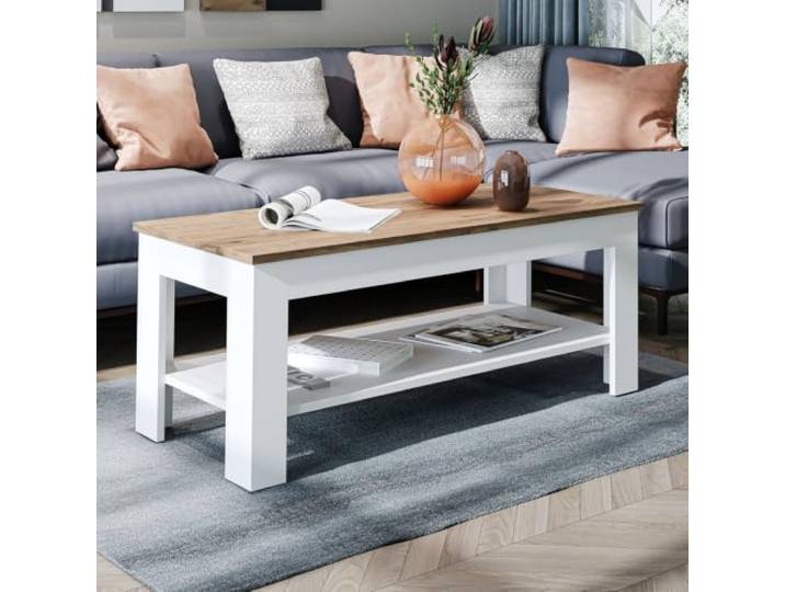 Roomart Couchtisch HELSINKI 110 cm Wohnzimmertisch Sofatisch in Weiß Eiche Sofatisch, Wohnzimmertisch mit Ablageboden