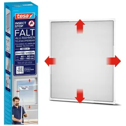 tesa, Fliegengitter, FALT Insektenschutz für Fenster, grössenverstellbarer Alu-Rahmen, faltbar (140 x 140 cm)