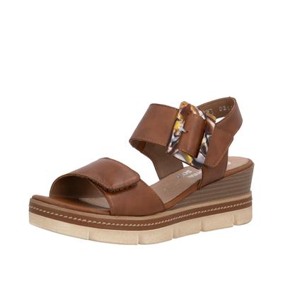 Keilsandalette REMONTE "Elisabeth Hurley-Collection", Damen, Gr. 38, braun, Leder, unifarben, Schuhe, Keilabsatz, Riemensandale, Sommerschuh, auffällige Zierschnalle