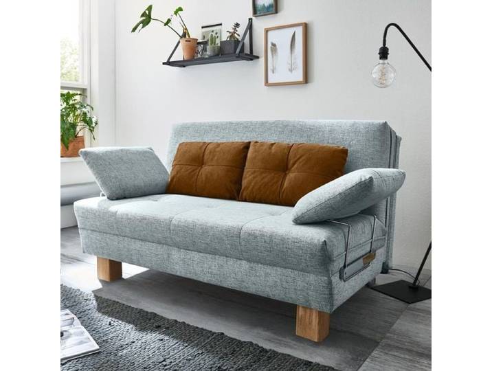 Schlafsofa Valda Webstoff mit Lattenrost Kunstfaser 88x188x97cm Blau klappbar und ausziehbar skandinavisch