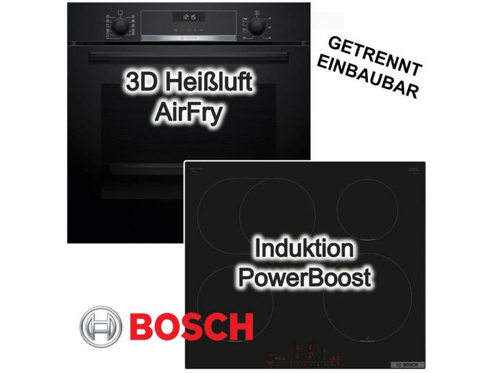 BOSCH Backofen-Set Backofen 3D Heißluft AirFry EcoClean + Induktionsfeld Boost Bräterzone, EcoClean Direct