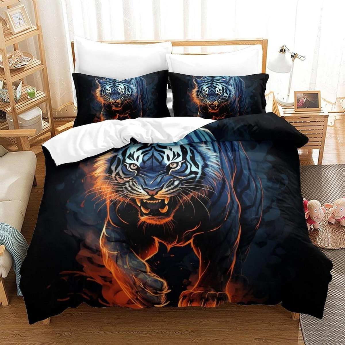 Dekbedovertrek Set met 3D Tijgerprint - Super King - Beddengoed voor Slaapkamer Decoratie