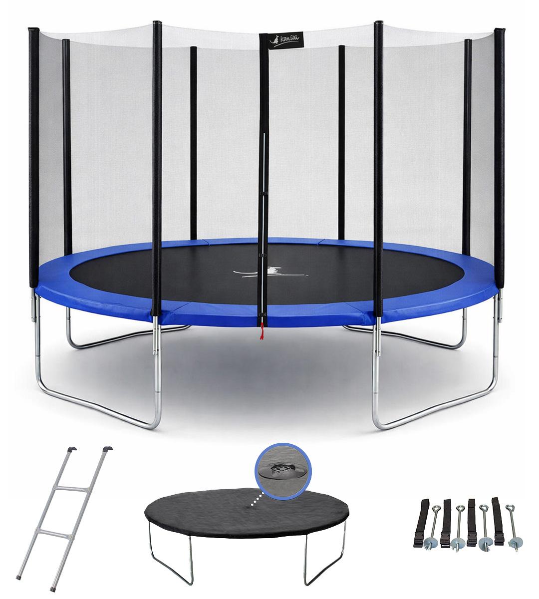 Rundes blaues Trampolin Ø 430cm mit Netz, Leiter, Abdeckung und Verankerungsset