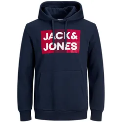 Jack & Jones Herren Hoodie Kapuzenpullover JJECORP LOGO - Regular Fit Plussize - Black LARGE PRINT 12163777 - 3XL