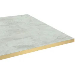 Restootab - Tischplatte 70x70 Dekor Marmor pokhara Kanten messingfarben