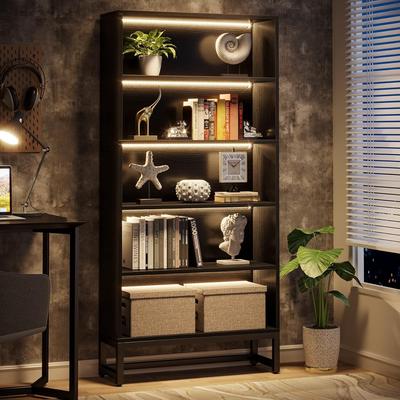 Bluebell 71-Inch Tall Bookcase with LED Lights for Living Room, Bedroom