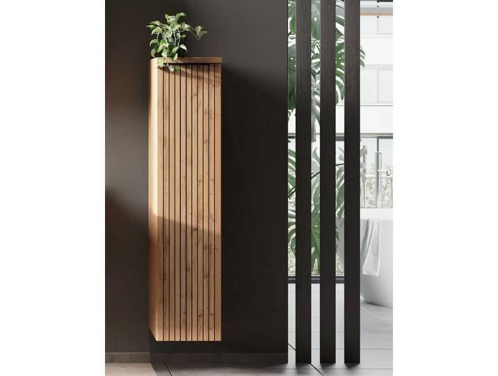 Midischrank WELLTIME, braun (wotaneiche), B:30cm H:130cm T:35cm, Holzwerkstoff, Schränke, Midischrank, Welltime, Breite 30 cm, reversibel, 1 Tür, gedämpft