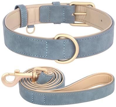 Uplifted Finds Soft Padded PU Leather Collar & Leash Set blue Set s