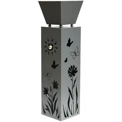 Pflanzsäule Außen Terrassensäule mit Blumenmotiv Blumentopf Garten Dekosäule, Stahl grau, H 82 cm