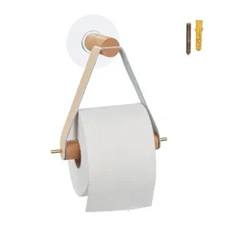Relaxdays Toilettenpapierhalter Holz mit Band Beige,Hellbraun