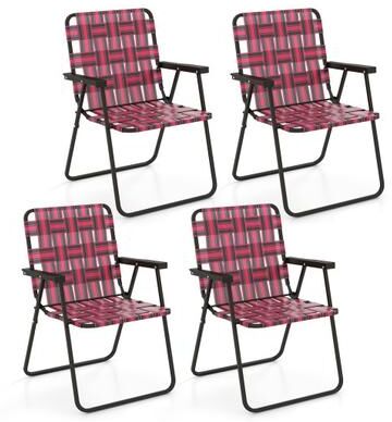 Costway 4 Pieces Folding Beach Chair Camping Lawn Webbing Chair-Red