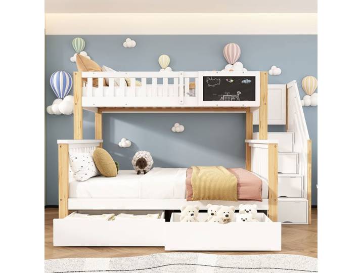 Lit superposé enfant - AUTREMENT - 90x200 cm - Blanc - Avec tiroirs - Sans matelas