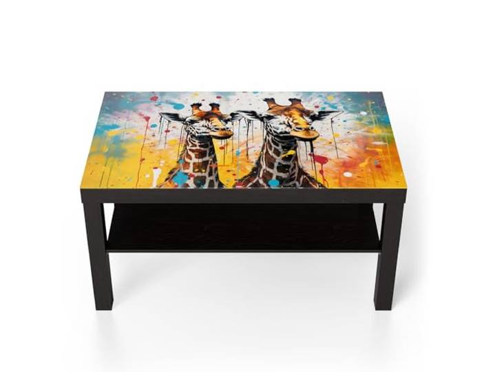 DEQORI Glastisch schwarz groß 90x50 cm Motiv Giraffenleben in Farbe ausgefallener Beistelltisch aus Glas Hochglanz Couchtisch fürs Wohnzimmer moderner Couch Tisch mit Design