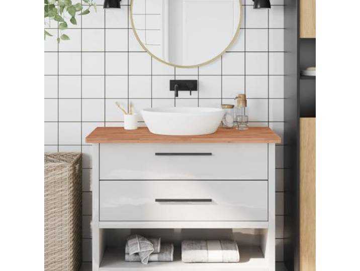 KPOTUERTU Waschtischplatte 100x60x2,5 cm Massivholz Buche Arbeitsplatte Massivholz Buche, abgerundete Ecken, glatte Oberfläche, vielseitig einsetzbar, Naturmaterial