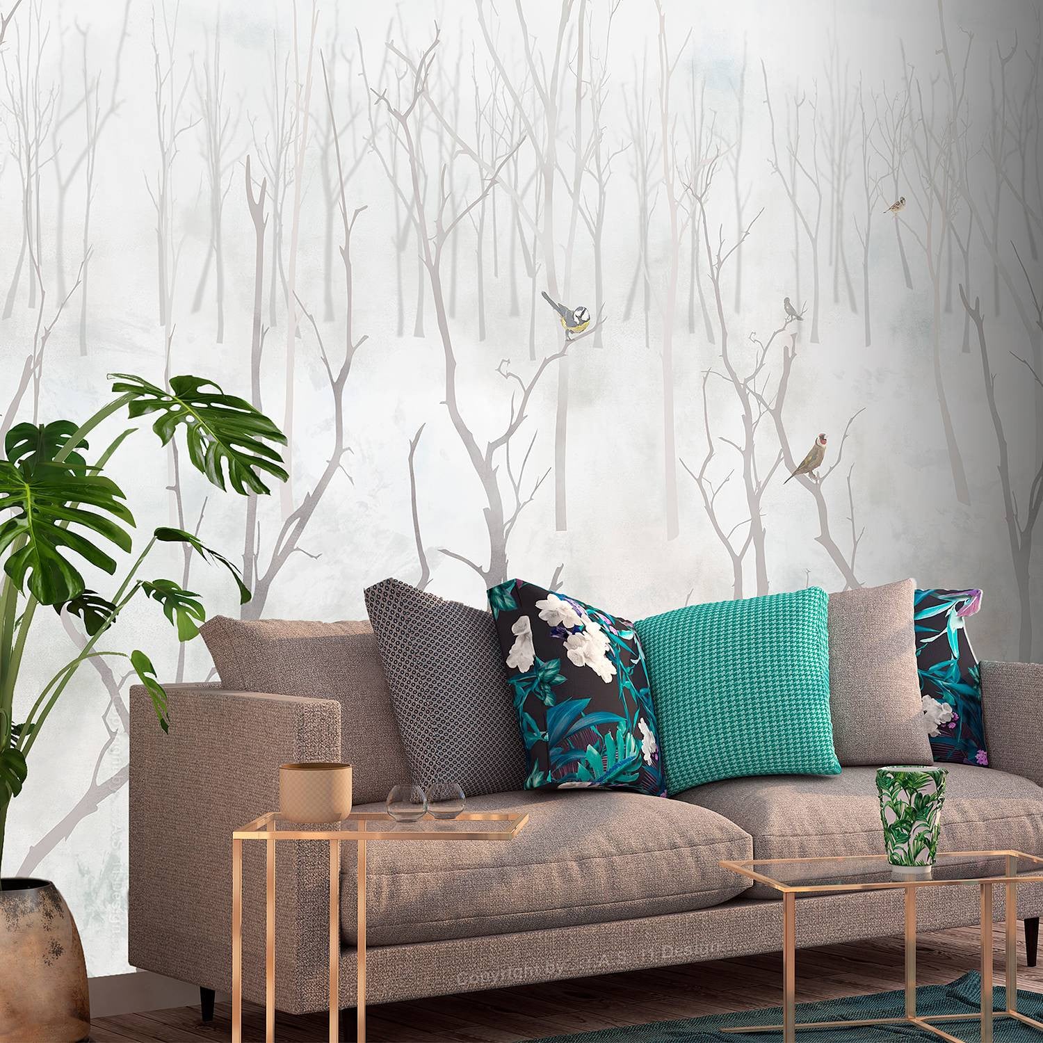 home24 Fotobehang Winter Forest, Grijs/Wit, B: 250 cm, H: 175 cm