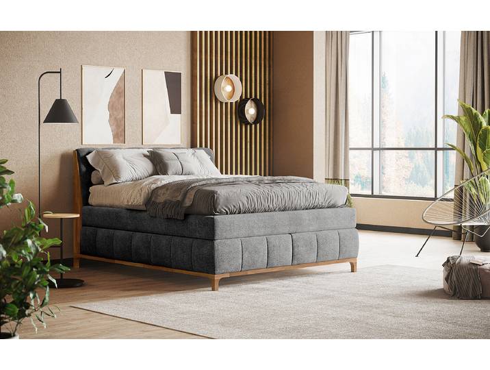 Lit boxspring 160 x 200cm Tissu Oria Gris H3 / H4