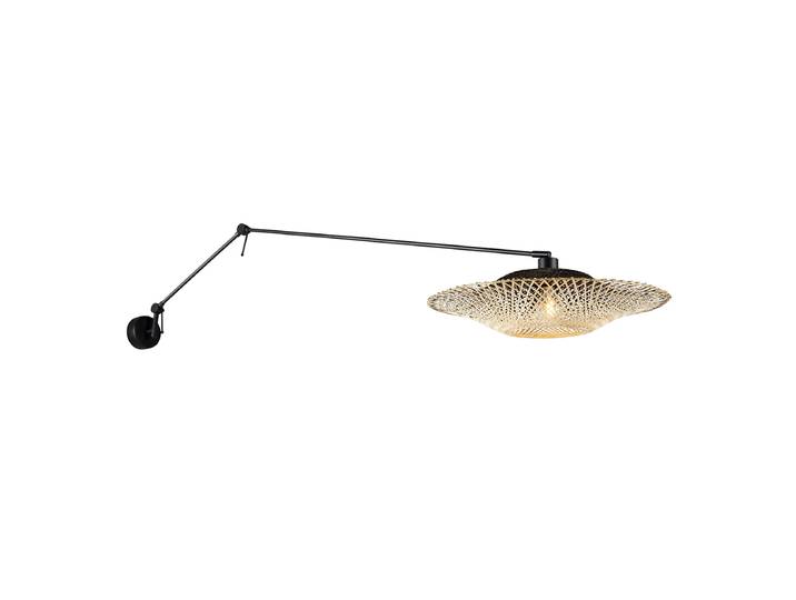 Applique murale noire avec abat-jour en rotin 50 cm réglable -