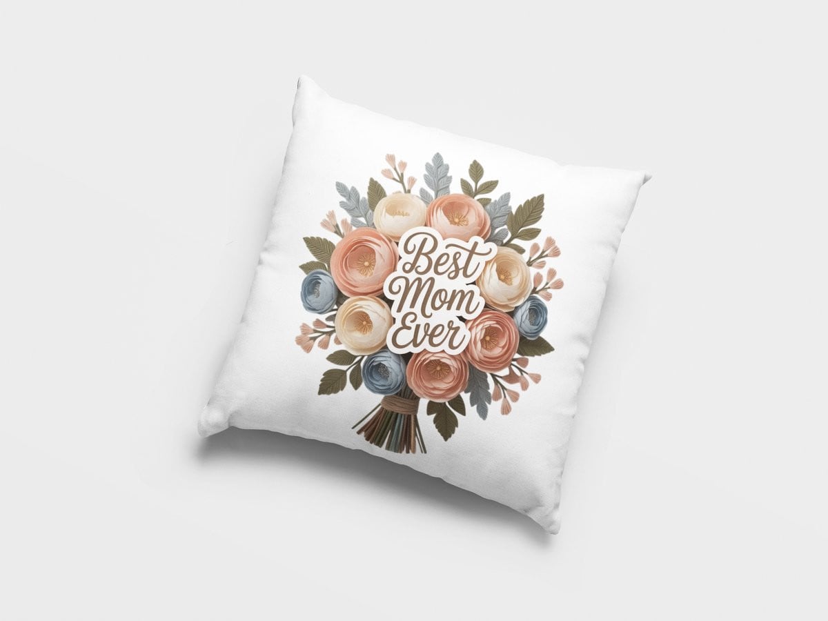 Sierkussen Beste Mama Ooit met Bloemenboeket voor Woondecoratie