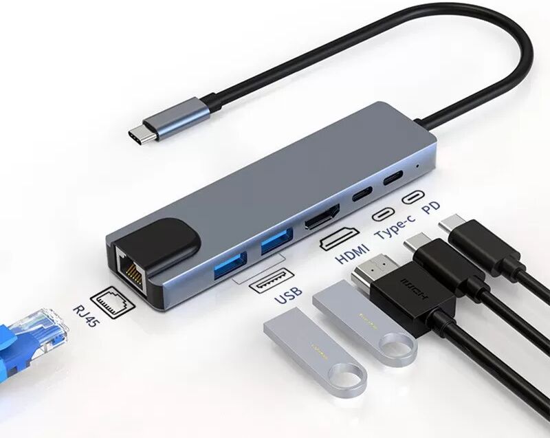 INF Adaptateur USB C vers HDMI 4K multiport USB-C USB-A, USB-C, HDMI, RJ45