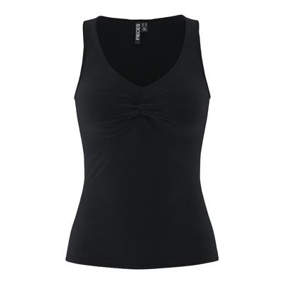 V-Shirt PIECES "PCMALIVA SL V-NECK TOP JRS NOOS BC", Damen, Gr. M, schwarz, Jersey, Obermaterial: 90% Viskose, 10% Elasthan, unifarben, eng normal, V-Ausschnitt, Shirts, mit Raffung im Brustbereich