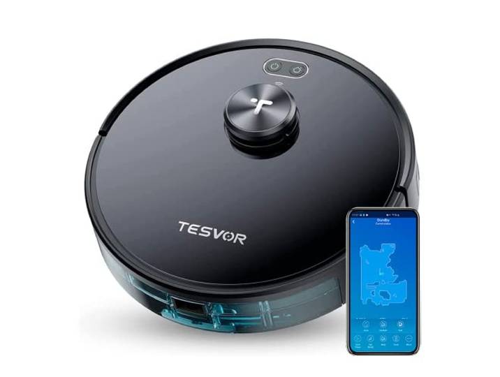 Robot aspirateur Tesvor S4 avec navigation laser LiDAR\, création de cartes virtuelles précises des pièces\, 2200 Pa\, autonomie de batterie jusqu'à 120 min\, gris sidéral