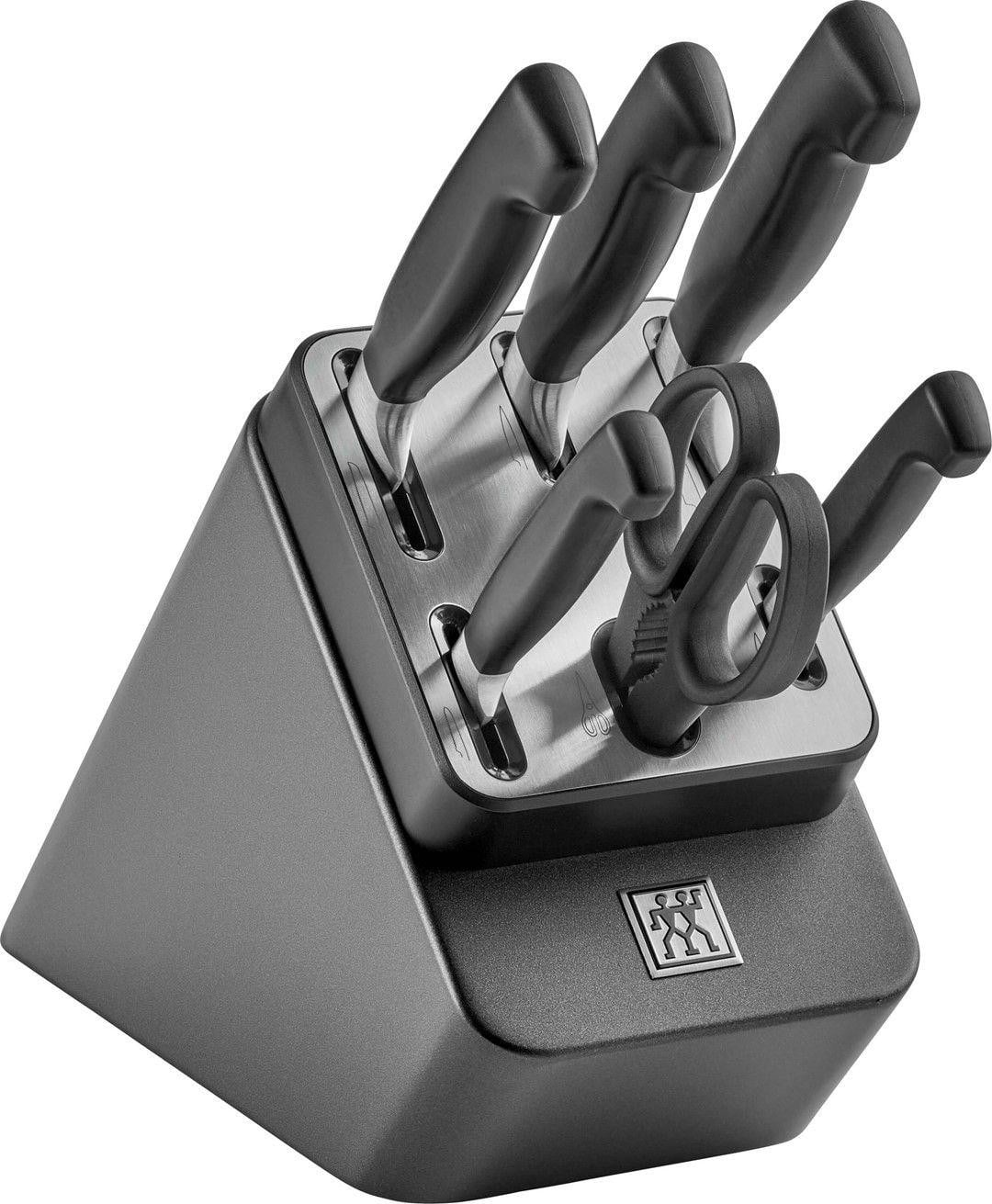 Zwilling 7-delig automatisch slijpend messenblok in grijs rubberhout en antraciet