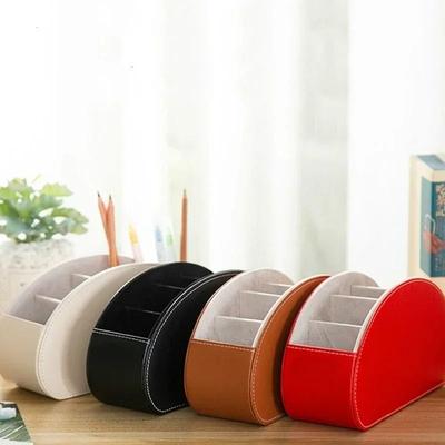 PU Leather 5 Grid Desk Organizer For Remote Control Phone And Accessories pink
