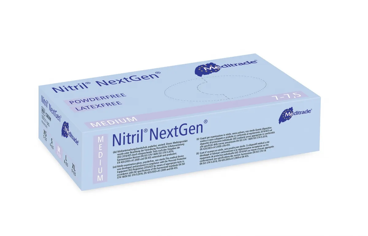 Meditrade Nitril NextGen Labor-Handschuhe, puderfrei blau (100 Stück) Gr. XS 1283-XS