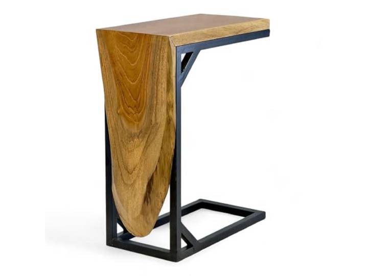 FaHome Multifunktionaler Beistelltisch - Couchtisch Ablagetisch - Flexibles Design C-Frame – Teakholz - 50x40x20 cm
