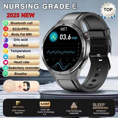 Uplift Treasures ECG PPG Health Smartwatch With NFC And Call black Leather iatrology Care Grade