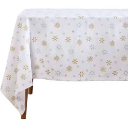 TISCHDECKE Weihnachten, weiß-gold mit Schneeflocken, 137/137 cm