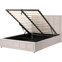 BETT mit Stauraum 140/200 cm Stoff Beige Quiberon