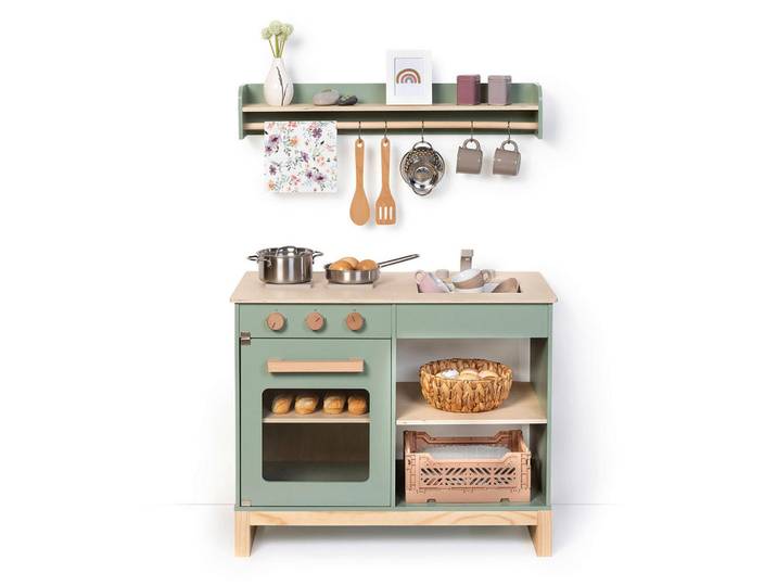 Musterkind Kinderküche Magnolia, Natur, Salbeigrün, Holz, 35.8x62x68.5 cm, EN 71, CE, Spielzeug, Kinderspielzeug, Kinderküchen