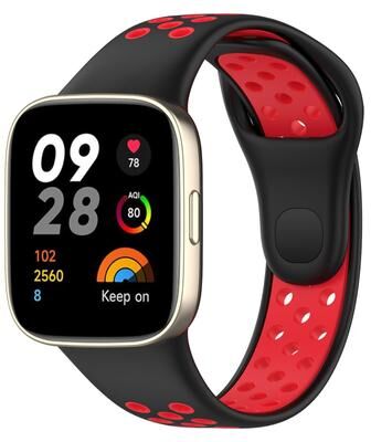 Everyday Crate Redmi Watch 3 Silicone Watch Band Two Color Sports Watch Strap With Secure Press Button black Red